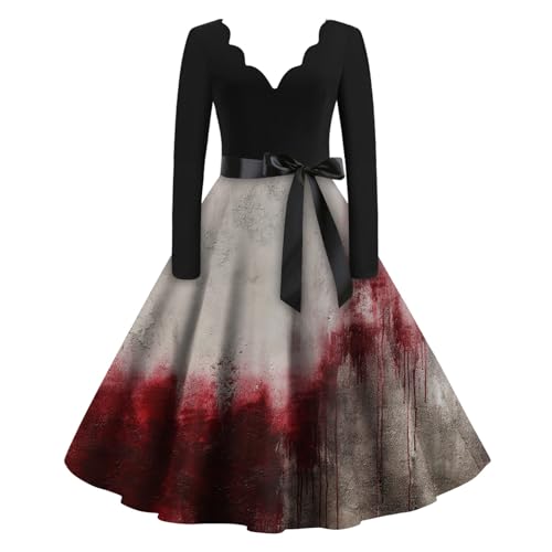 Generisch Catsuit Damen Halloween Hexe Kürbis Vampir Kleid Maid Grusel Clown Gothic Blutig Lolita Kleid Blut Skelett Dress Skelett Kostüm für Pirate Korsett Vampir XXL von Generisch