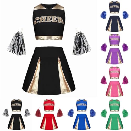 Generisch Cheerleader Kostüm Kinder, Cheerleadering Outfit Mädchen mit Pompons, Cheerleading Uniform Ärmellose Tanztop und Minirock für Halloween Party Kostüm Karneval Generisch Cheerleader Kostüm Kinder, Cheerleadering Outfit Mädchen mit Pompons, Cheerleading Uniform Ärmellose Tanztop und Minirock für Halloween Party Kostüm Karneval von Generisch