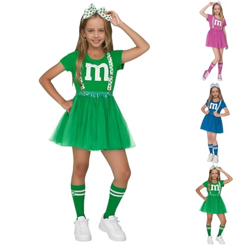 Generisch Cheerleader Kostüm Kinder Mädchen 5er Set Cheerleading Outfit mit Kurzarmtop + Minirock + Schleifenkopfschmuck + Socken + Gurt Kinderkostüm Trainingsanzug für Karneval Party (110) von Generisch