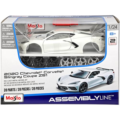 Generisch Chevrol. Chevy Corvette C8 Singray Coupe Weiss Ab 2020 Bausatz Kit 1/24 Modell Auto mit individiuellem Wunschkennzeichen von Generisch