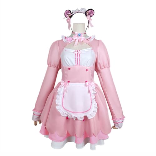 Generisch Chocolat Vanilla Cosplay Kostüm Anime Dienstmädchen Kleid Halloween Outfit Komplettset,XL-Pink von Generisch