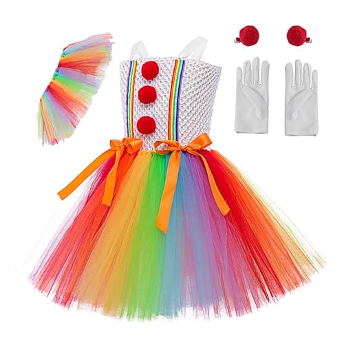 Generisch Clownkleid, Zirkuskostüm für Mädchen, Kostüm Cosplay Kleid | Prinzessinnen-Kleid-Set mit Handschuhen und Haarnadeln, Mädchen-Cosplay-Outfit für Halloween-Karneval von Generisch