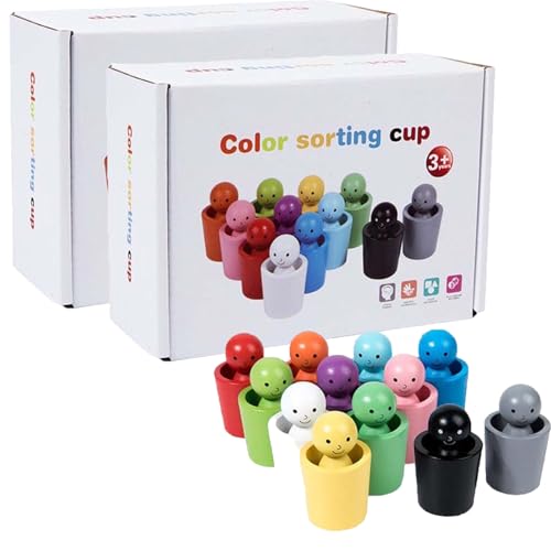 Generisch Color Sorting Cups,Color Sorting Sensory Toys,Regenbogen Steckpuppen und Bälle in Tassen Montessori Spielzeug,Matching Games Color Sorting Toys,Baby Sensorik Bälle Holzspiele (2set) von Generisch