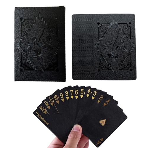 Generisch Coole Poker-Spielkarten mit Schwarzer Goldfolie, 54 Blatt wasserdichte Spielkarten, Pokerkarten Playing Cards, Neuheit Poker Spiel Werkzeuge für Familien Kartenspiel Party von Generisch