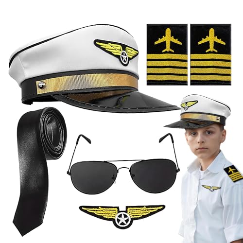 Generisch Cosplay -Zubehör, Kostümzubehör Set - Airline Pilot Captain Kostüm Dress Up Accessoire | Erwachsene Kinder Rollenspiele Wege Hut Binde Elektrose und Abzeichen auf die Augen für Sohn, Neffe Generisch Cosplay -Zubehör, Kostümzubehör Set - Airline Pilot Captain Kostüm Dress Up Accessoire | Erwachsene Kinder Rollenspiele Wege Hut Binde Elektrose und Abzeichen auf die Augen für Sohn, Neffe von Generisch