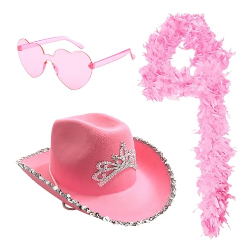 Generisch Cowboy Hut Damen 3 Stück Cowgirl Hut Filz Cowboyhut mit Herzbrille Rosa Federschal Damen Cowboy Hut Cowgirl Kostüm Cowboy Damen Kostüme Faschingskostüm Damen Generisch Cowboy Hut Damen 3 Stück Cowgirl Hut Filz Cowboyhut mit Herzbrille Rosa Federschal Damen Cowboy Hut Cowgirl Kostüm Cowboy Damen Kostüme Faschingskostüm Damen von Generisch