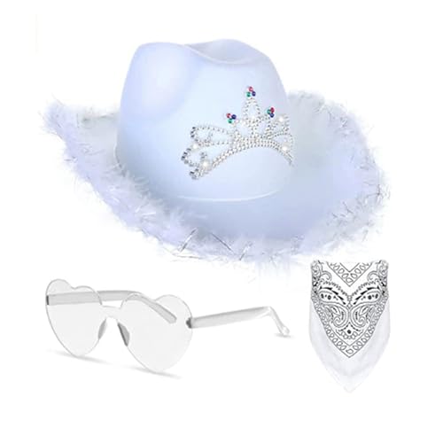 Generisch Cowboy Hut Damen Rosa 3PCS Western Filz Cowgirl Hut mit Bandana & Partybrille Accessoires für Halloween Karneval Kostümzubehör (C) von Generisch