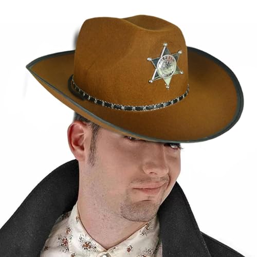 Generisch Cowgirl-Hüte für Damen Western - Atmungsaktiver Vintage-Western-Cowgirl-Hut,Cowboyhut formbare Krempe und Pentagramm für Cosplay Generisch Cowgirl-Hüte für Damen Western - Atmungsaktiver Vintage-Western-Cowgirl-Hut,Cowboyhut formbare Krempe und Pentagramm für Cosplay von Generisch