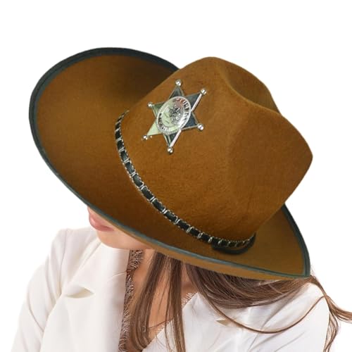 Generisch Cowgirl-Hüte für Damen Western | Vintage Western-Cowgirl-Hut,Kopfbedeckung für Damen Cowgirl-Hut Breite Krempe mit Pentagramm Fit Outdoor, Cosplay, Party von Generisch
