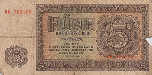 Generisch DDR Rosenbg: 342b, KN 6-stellig, Davor Zwei Buchstaben, mit Plattennummer gebraucht (III) 1948 5 Deutsche Mark (Banknoten für Sammler) von Generisch