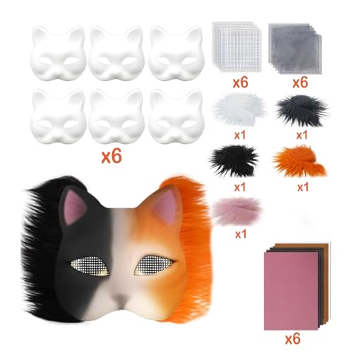 Generisch ​DIY Masken Bastelset Katze 6 teilig Leere Therian Katzenmaske mit Filzstofftüchern Kunstfell Handbemalt Materialien für Rollenspiel Kostüm Party Halloween Karneval (Orange(29 Stück)) von Generisch