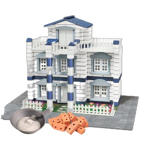 Generisch DIY Mini-Ziegelhaus BAU-Set für Kinder – Architektenspielzeug mit Mini-Ziegeln & Zement | Kreatives Bastel-Geschenk zum Selberbauen für Jungen & Mädchen (Weißes Haus Villa) von Generisch