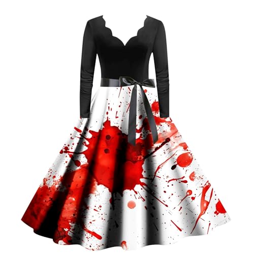 Generisch Damen Halloween KostüM, äRmellos Halloween KostüM Mittelalter Kleidung Halloween-KostüM Damen Kleid Blut Entsetzen Blutigem Maxikleid FüR Maskerade Mittelalter Kleider von Generisch