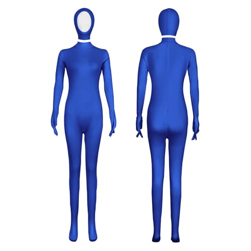 Generisch Damen Karneval Kostüm Open Face Cosplay Jumpsuit Ganzkörperanzug Tight Ganzkörper Slenderman Kostüm zweite Haut Ideal Für Halloween und Maskenbälle Body Ganzkörper-Overall (Blue, M) von Generisch