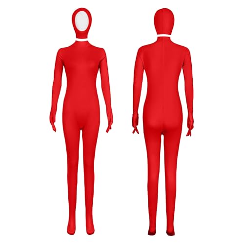 Generisch Damen Karneval Kostüm Open Face Cosplay Jumpsuit Ganzkörperanzug Tight Ganzkörper Slenderman Kostüm zweite Haut Ideal Für Halloween und Maskenbälle Body Ganzkörper-Overall (Red, S) von Generisch