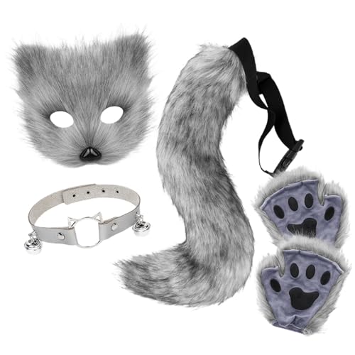Generisch Damen Kostüm Fasching, Kunstpelz Fuchs Maske Wolf Katze Flauschiger Schwanz Leder Halskette und Pfote Handschuhe Faschingskostüme Karneval Halloween Kostüm Set für Damen Generisch Damen Kostüm Fasching, Kunstpelz Fuchs Maske Wolf Katze Flauschiger Schwanz Leder Halskette und Pfote Handschuhe Faschingskostüme Karneval Halloween Kostüm Set für Damen von Generisch