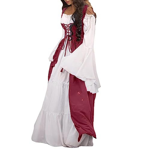 Generisch Damen Mittelalterliche Kleid mit Trompetenärmel Mittelalter Party Kostüm Maxikleid Generisch Damen Mittelalterliche Kleid mit Trompetenärmel Mittelalter Party Kostüm Maxikleid von Generisch