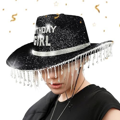Generisch Damens Cowboyhüte | Geburtstagsmädchen Hut | Mit Strasssteinen Atmungsaktiv Für Erwachsene Kinder Feste Feiern Festtagshüte von Generisch