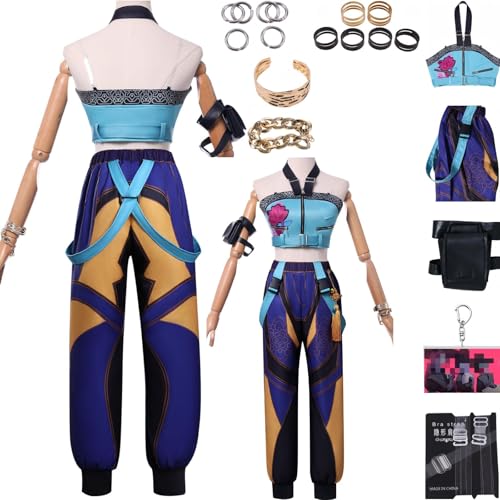 Generisch Demonhunters Cosplay Kostüm Tube Top Hose Perücke Uniform Set Demonhunters Kostüm Halloween Party (Blau, L) von Generisch