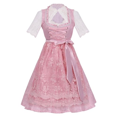 Generisch Deutsches Oktoberfestkleid Damen Mittellanges Kleid mit Hemd Schürze Dreiteiliges Set für Cosplay Mittelalter Kostüm (L) von Generisch