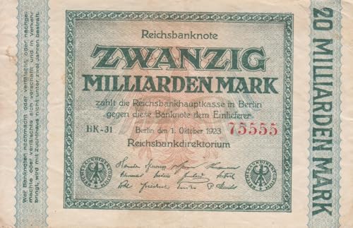 Generisch Deutsches Reich Rosenbg: 115a, Wz. Hakensterne 5stellige rote Kontrollnummer gebraucht (III) 1923 20 Milliarden Mark (Banknoten für Sammler) von Generisch
