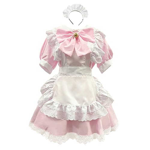 Generisch Dienstmädchen-Outfit-Kostüm, japanisches Frauenmädchenkleid, viktorianisches Dienstmädchenkleid, Schürze mit Kopfbedeckung, Halloween-Kostüme von Generisch