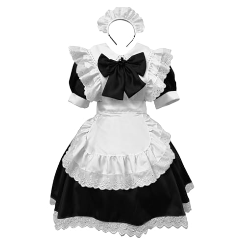 Generisch Dienstmädchen-Outfit-Kostüm, japanisches Frauenmädchenkleid, viktorianisches Dienstmädchenkleid, Schürze mit Kopfbedeckung, Halloween-Kostüme von Generisch