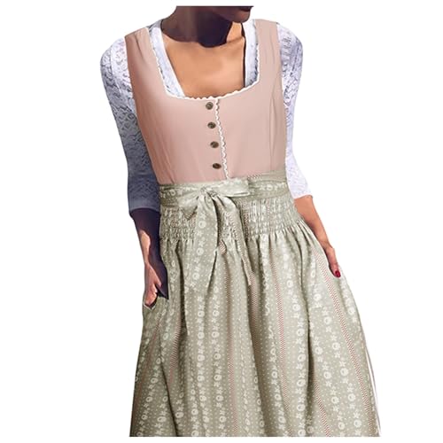Generisch ​​Dirndl Damen Midi Kostüm Set - Traditionelles Dirndlkleid mit Schürze, Outfit für Oktoberfest & festliche Anlässe, elegant & einfach (Red, S) von Generisch