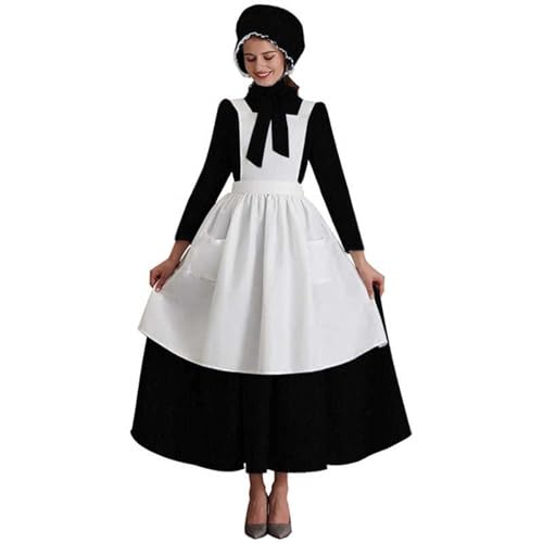 Generisch Dirndl Damen midi Karneval Halloween Mittelalterliches Cosplay-Kleid, Bierfest, Halloween-Kostüm, Wolf, Oma, Bauernhof, elegantes Kleid Kostüm Kontaktlinsen Für Augen Cosplay (Black, L) von Generisch