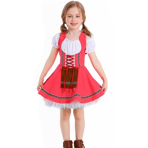 Generisch Dirndl Kinder Mädchen Modern Traditional Kleid Kostüm Halloween Elegante Dress Vintage Teenager Dirndlschürze Costume Kinderdirndl Rosa M von Generisch