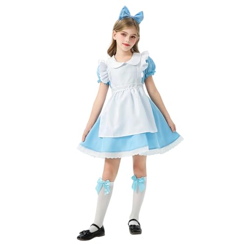 Generisch Dirndl Kinder party Mädchen Victorian Kostüm Baumwolle Kleid Mädchen Fancy Kleider Dienstmädchen Cospaly Partykleid Maid Niedliche Freizeitkleider A-Linie Rüschen Weich Minikleid von Generisch