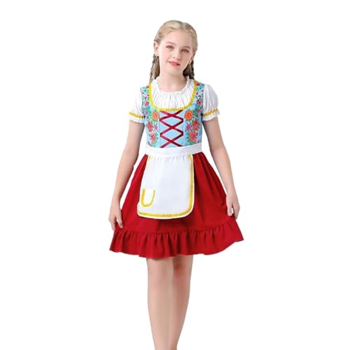 Generisch Dirndl Mädchen Kinder (Kleid + Schürze) Trachten-Kostüm für Oktoberfest, Karneval & Feste – Traditionell – Festlich & Bequem (XL) von Generisch