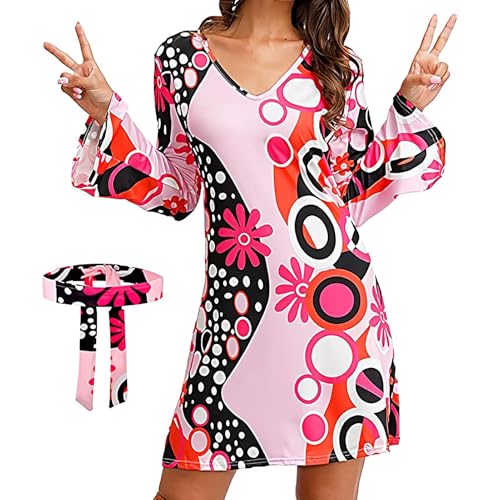 Generisch Disco-Outfit Hippie-, 70er-Jahre-Hippie-Kostüme für Damen | 60er 70er DiscoHippiefür Damen - Halloween-Retro-Hippie-er für Retro-Themenparty, 60er-70er-Jahre-Feier-Themenparty von Generisch