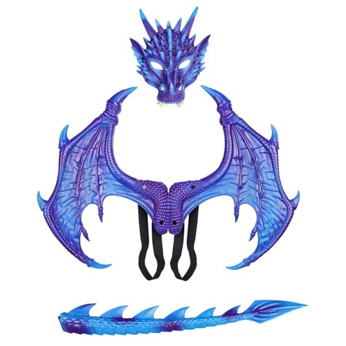 Generisch Drachenflügel Kostüm Dinosaurier Schwanz Set Cosplay Halloween Drachenkostüm Abschlussfeier Deko 2022 Lila (Purple, A) von Generisch