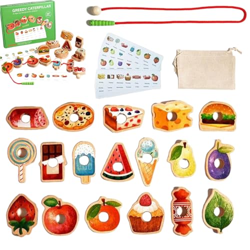 Generisch Educational String Beaded Toys, Wooden Greedy Caterpillar Rope Toy, Wooden Threading Beads Set, Montessori Threading Stringing Toys for Interactive Learning (1Set) von Generisch
