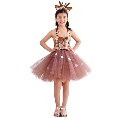 Generisch Elchkostümkleid, Glitzer-Tanzrock-Kleid-Ballett-Outfit für Mädchen, Feiertags-Rollenspiel-Maskerade-Party-Requisiten, ausgefallenes Cosplay-Outfit-Zubehör von Generisch