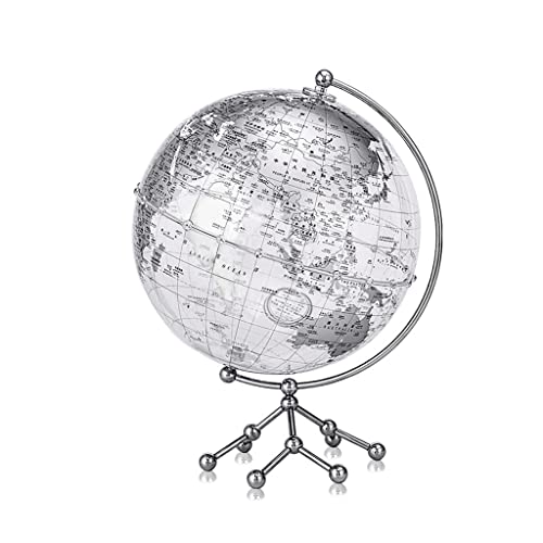 Generisch Eleganter Globus aus Acryl mit Metallrahmen – 20 cm dekorativer Globus for die Dekoration zu Hause und im Büro(20cm Silver) von Generisch