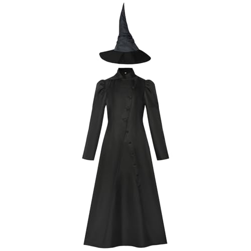 Generisch Elphaba Kostüm Kleid Hexe Frauen Cosplay Kleid Schwarz Voller Hut Oberteil Rock Halloween Outfits Samt Umhang und Zauberin Hut (Elphaba, XXL) von Generisch