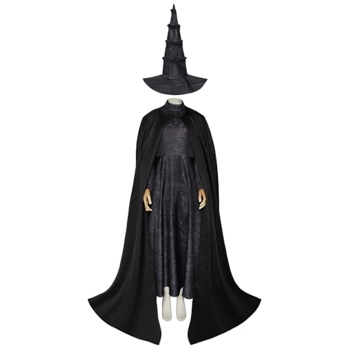 Generisch Elphaba Kostüm Kleid Hexe Frauen Cosplay Kleid Schwarz Voller Hut Oberteil Rock Halloween Outfits Samt Umhang und Zauberin Hut (Witch, M) von Generisch