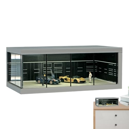 Generisch Fahrzeug-Anzeigeschrank – stapelbarer Spielzeug-Organizer mit LED-Beleuchtung | Detaillierte Parkszene, Sammler-Model-Case-Box, Miniaturauto-Speicher für Hobbygebrauch von Generisch