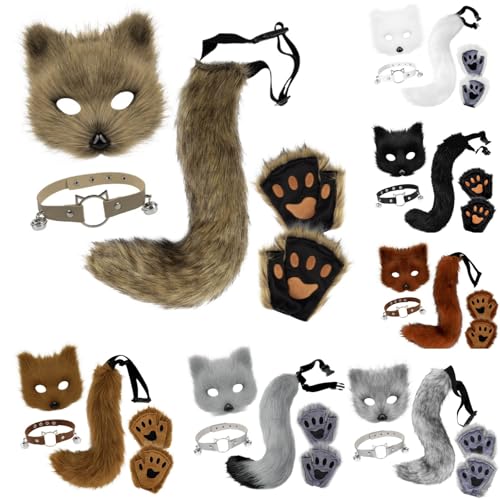 Generisch Faschingskostüme Damen, Kunstpelz Fuchs Maske Wolf Katze Flauschiger Schwanz Leder Halskette und Pfote Handschuhe Faschingskostüme Karneval Halloween Kostüm Set für Damen Generisch Faschingskostüme Damen, Kunstpelz Fuchs Maske Wolf Katze Flauschiger Schwanz Leder Halskette und Pfote Handschuhe Faschingskostüme Karneval Halloween Kostüm Set für Damen von Generisch