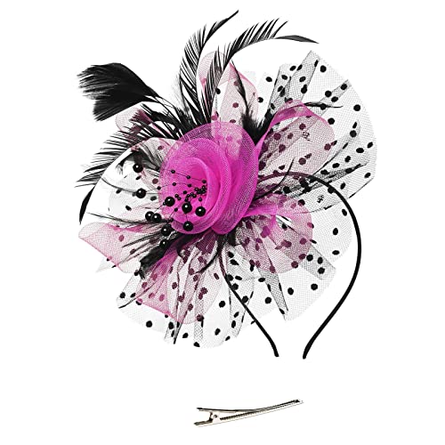 Generisch Fascinator Hüte für Damen Cocktail Tee Party Kopfbedeckung Blume Mesh Feder Fascinator Mädchen Blume Haarclip Fascinatoren Hut Braut Kopfschmuck mit Schleier Stirnband Hochzeit Kirche Hüte von Generisch
