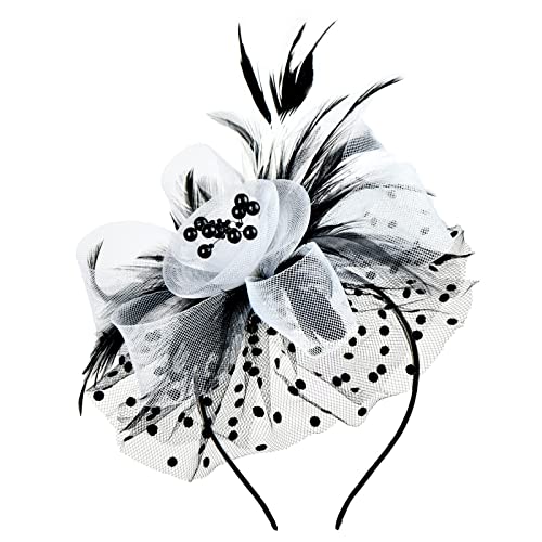 Generisch Fascinator Hüte für Damen Cocktail Tee Party Kopfbedeckung Blume Mesh Feder Fascinator Mädchen Blume Haarclip Fascinatoren Hut Braut Kopfschmuck mit Schleier Stirnband Hochzeit Kirche Hüte von Generisch