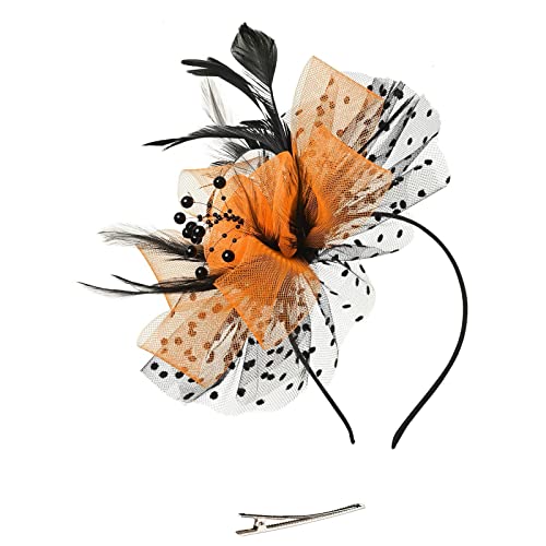 Generisch Fascinator Hüte für Damen Cocktail Tee Party Kopfbedeckung Blume Mesh Feder Fascinator Mädchen Blume Haarclip Fascinatoren Hut Braut Kopfschmuck mit Schleier Stirnband Hochzeit Kirche Hüte von Generisch