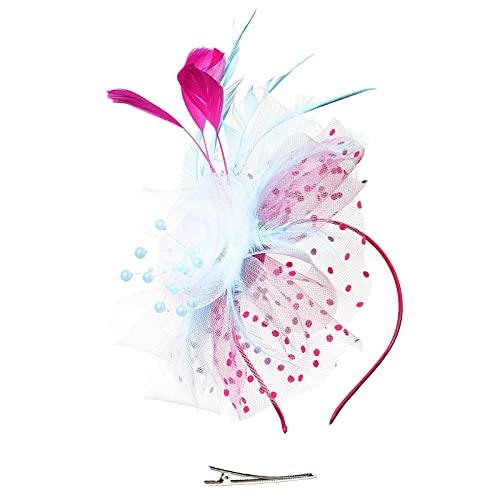 Generisch Fascinator Hüte für Damen Cocktail Tee Party Kopfbedeckung Blume Mesh Feder Fascinator Mädchen Blume Haarclip Fascinatoren Hut Braut Kopfschmuck mit Schleier Stirnband Hochzeit Kirche Hüte von Generisch