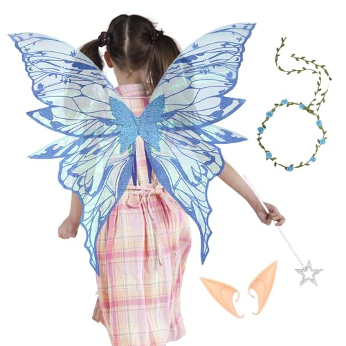 Generisch Feenflügel Für Erwachsene, Kostüm Verkleidung Engelsflügel Mit Feenstab & Elfenohren, Kostümzubehör Für Prinzessinnen Rollenspiel Bühnenauftritt von Generisch