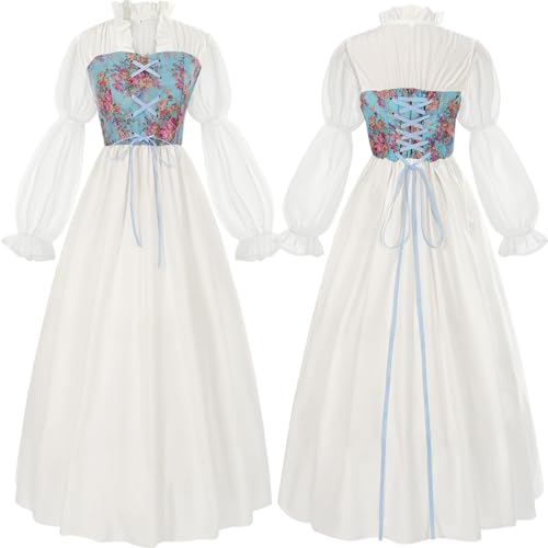 Generisch Feenkleid für Frauen Elegantes Cosplay Kostüm Mittelalterliches Prinzessinnenkleid mit Details (White-3, L) von Generisch