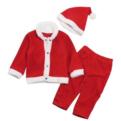 Generisch Festlich Kostüm Für Babys Santa Fleece Warm Outwear Cosplay Set Outfits Kleidung Baby Kostüm Baby Strampler Weihnachten Hooded Weihnachtsoutfit (Red, 18-24 Months) von Generisch