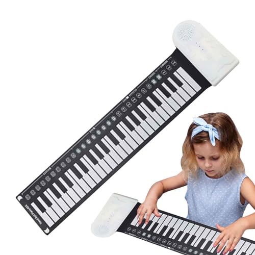 Generisch Flexible aufrollbare Klaviertastatur, aufrollbare Klaviermatte - Tragbare Faltbare Handrollen-Musiktastatur - Handrollklavier mit 49 Tasten für Anfänger, Kinder, Erwachsene, Lernspielzeug von Generisch