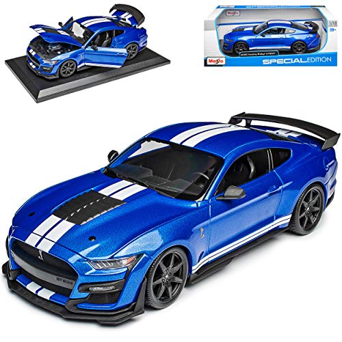 Generisch Ford Shelby Mustang GT500 VI Coupe Blau mit Streifen in Weiss Modell Ab 2014 Version Ab 2020 1/18 Modell Auto von Generisch